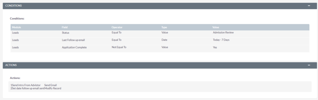 example of suitecrm  workflow for education
