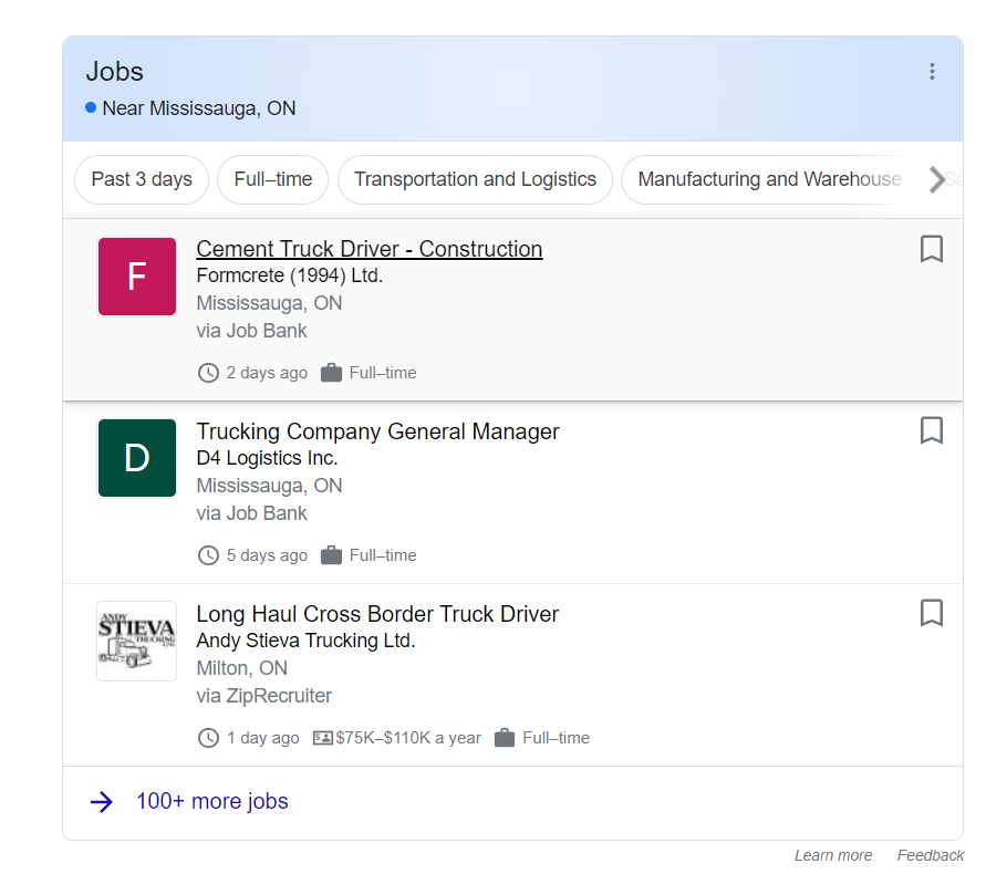 google job search for trucking