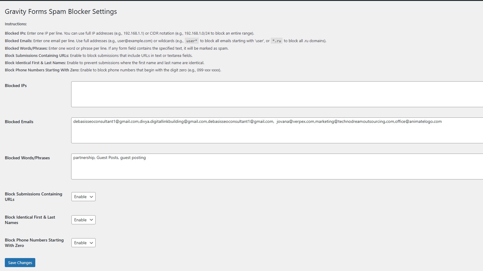 Gravity Forms WordPress spam blocker plugin