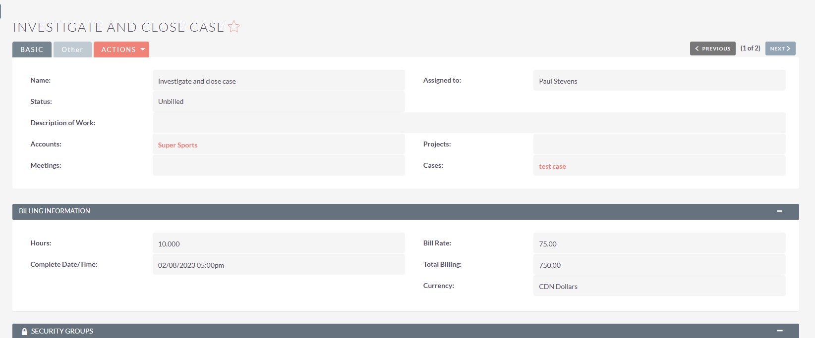 billable hours example in suitecrm