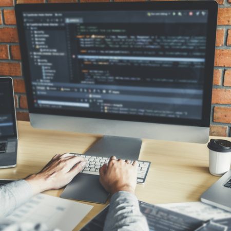 Developing programmer Development Website design and coding technologies working in software company office ecommerce web development